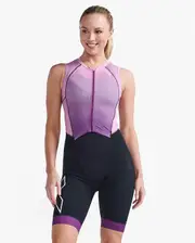 Light Speed Front Zip Trisuit, 2XU, L, Wood Violet/Pastel Pink, Female