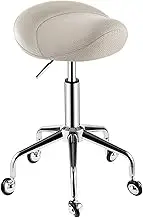 Adjustable Height Saddle Stool, Ergonomic Rolling Chair Massage Bar, Spa Salon 360 Swivel Office Chair with Wide Thick Seat Padding