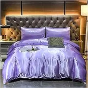 Imitation Silk Quilt Duvet Cover 100% Satin Bedding Set Pillowcase Bed Linen Comforter Luxury Home King Queen Twin Pure Color(Light Purple,168x229CM)