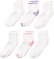 [Jefferies Socks] Big Girls' Tipped Stripe Quarter Socks (Pack of 6)