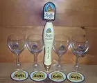 LEFFE BELGIAN ALE TAP HANDLE KEG MARKER 4 CHALICE GLASSES & COASTERS NEW