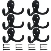 6 Pack Wall Mounted Double Coat Hooks for Towel Coats Handbags Hats Keys