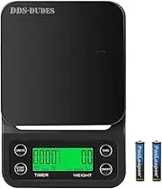 DDS-DUDES Coffee Scales with Timer and LCD Display (3kg, 0.1g) High Precision Digital Kitchen Food Weighing Scale for Baking and Cooking