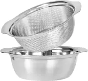 304 Stainless Steel Microporous Colander with Handle, Rice Washers Strainer Set