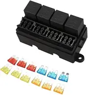 iplusmile 12-Way Car Fuse Box Self-Resetting Circuit Breaker 4pcs 12V 40A Relay Waterproof Connectors for Auto Truck Marine RV