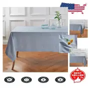 Durable Dusty Blue 90" x 60" Linen Tablecloth – Elevate Your Dining Experience
