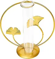 BESPORTBLE Hydroponic Test Tube Vase with Ginkgo Leaf Frame Elegant Desktop Flower Planter for Home Decoration Fresh Colors Durable Design