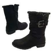 Girls Boots Bellissimo Frankie Black Boots Mid-Calf Zip Buckle Fur Trim