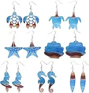 [KitBeads] 7 Pairs Acrylic Ocean Dangle Earrings Boho Beach Mermaid Earrings Starfish Sea Horse Turtle Earrings for Women Men Jewelry Gifts Crafts, Acrylic, No Gemstone
