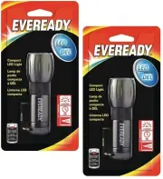 2 Eveready LED Pocket light Compact Flashlight Bright White, Metal, W/ BATTERY
