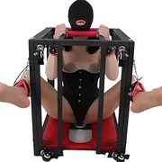 SAHOOSAFETY Dog cage sex cage posing fixed with handcuffs ankle cuffs metal floor pillory game restraint frame SM sex toy for men and women