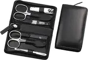 Sonnenschein by Hans Kniebes Manicure Set 6 Pieces Nail Scissors, Cuticle Scissors, Nail Clippers, Nail File, Tweezers, Double Instrument, Nail Care Set Nappa Lambskin Manicure Case