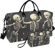 [ZRYSMY] Duffel Bag for Traveling, Halloween Funny Skeleton Travel Bag Gym Bag, with Multiple Interior Pockets Shoulder Weekender Bag for Women Men with Toiletry Bag 20.5L x 1.9W x 13.8H, Multi-Colored