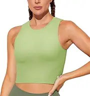 [BAYDI] Women's Sports Bra Without Underwire Bustier Removable Padded Crop Tops High Closed Tank Top Yoga Fitness Soft Bra, Rosemary Green, XXL