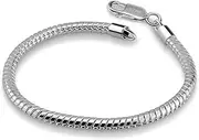 [H&Beautimer] Genuine 925 Sterling Silver Bracelet Solid 3-4MM Round Snake Chain Bracelet for Men - Glamour Party Jewelry - Sterling Silver Link Bracelet 6.3-6.7-7-7.5-8-8.5-9-9.5''