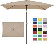 JEAREY 6.5x10 ft Rectangular Patio Umbrellas Outdoor Market Umbrella with Push Button Tilt and Crank, Rectangle Table Umbrella 6 Sturdy Ribs UV Protection for Pool Garden Backyard Deck, Beige