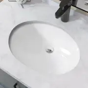 19 in. Undermount Bathroom Sink in White Oval U Shape Ceramic Vessel Sink with