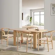 Oikiture 160cm Extendable Dining Table and Dining Chairs Set of 4 Hans Wegner Kitchen Chairs Natural