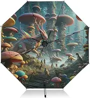 [RPLIFE] Umbrella, Auto Open Close Compact Umbrellas Windproof, Compact Size for Backpacks/Handbags - for Travel, Fantastic Monsters Mushrooms