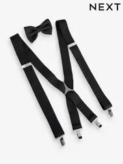 Black Wide Braces and Bow Tie Set (217310) | $33