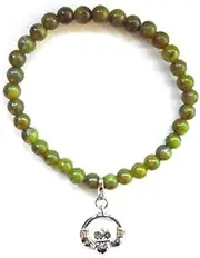[J.C. Walsh and Sons Ltd] Irish Connemara Marble: Beaded with Sterling Claddagh Charm Bracelet