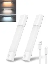 MEEKBOS Under Closet Lights, Cabinet Lighting Wireless Rechargeable Battery, 3 Color Temps Dimmer Motion Sensor Light Indoor for Pantry, Kitchen, Bedroom, Woadrobe (20cm,2 Pack)