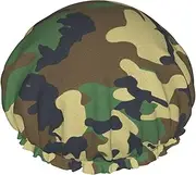 Green Military Camo Print Various Activities Shower Cap Reusable Soft And Lightweight Bath Hair Cap Long Hair