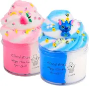 2 Pack Cloud Slime Kit with Blue Cake and Pink Charms, Scented DIY Slime...