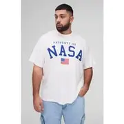 Mens White Plus Oversized Nasa Logo License Print T-Shirt