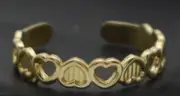 10k Yellow Solid Gold Shiny Love Heart Linked Adjustable Toe Ring 3.4mm 0.7gr