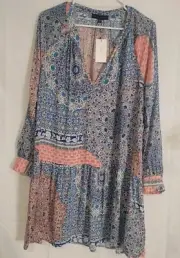 Sanctuary dress NWT Patchwork print boho flowy dress sz L. Rw&B