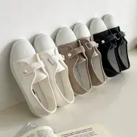 在飛比找Yahoo!奇摩拍賣優惠-正韓 東大門代購 3色珍珠魔鬼氈拼色平底休閒鞋 韓製 小白鞋