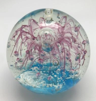 Pink Flower Paperweight/Glow In The Dark/Hand Blown Glass/Home Decor