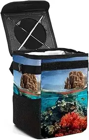 Car Trash Can with Lid,Bag Hanging Storage Pockets Leak-Proof,Portable Garbage Bin,Sea Stone Coral Fish Ocean