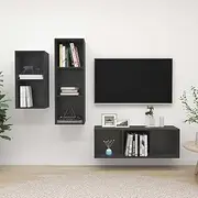 3 Piece Floating TV Stand Cabinet Set, Grey Engineered Wood, Wall Mounted Storage for Living Room Entertainment Console Unit