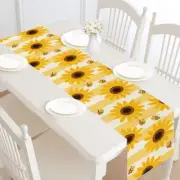 Spring Table Runner,Sunflower Bee Burlap Runner,72 x 12 inches Yellow