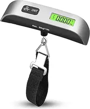 ROTOPATA Digital Luggage Scale, Handheld Suitcase Scale with Backlit LCD Display, 110 lbs/50kg Portable Baggage Weighing Scale with Temperature Sensor for Travelers(Silver)