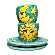 Handmade Italian Espresso Cups & Saucer, Set of 2 - Celestial Sun & Moon Design