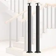 Floor Mount Stair Handrails Baluster Posts, Black Hand Rail Wrought Iron Stair Railings, Non-Slip Balustrade Square Hand Railing for Deck Loft(Size:95cm,Color:2PCS)