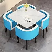 Modern Round Table and Chair Set Dining Table with 4 Chairs Business Office Furniture Set Small Meeting Table for Shops and Offices Conference Table with PU Leather Chairs