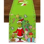 Merry Christmas Table Runner Xmas Winter Holiday Believe Theme Party Decoration Green Elf Home Kitchen Dining Room Decor 33*183CM
