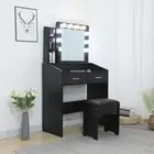 NNEDSZ Diana Vanity Set with Shelves Cushioned Stool and Lighted Mirror- Black