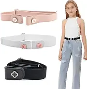 [WHYCNJL] Pack of 3 Children's Belts, Girls' Belt Without Buckle, Elastic Belt, Adjustable Buckle-Free Children's Belt, Invisible Stretch Belt, Adjustable Belts for Girls, Jeans, Trousers, Dress