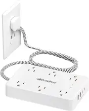 2 Prong Power Strip to 3 Outlet Adapter 1400J Two Surge Protector 6Ft Braided