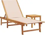 Camping Sunloungers Reclining Patio ChairsSun Lounger with Table Cream Solid Wood Acacia and