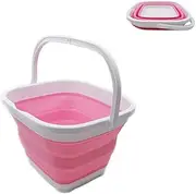 Collapsible Plastic Bucket Foldable Square Super Mini Sink Foldable Dish Tub Laundry Bucket Space Saving for Hiking Travel Camping Fishing 1 Piece, Pink, 2.6L (0.68 Gallon)