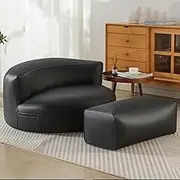 UYSOFRCV Bean Bag Chair Cover for Adults and Kids Sofa Lazy Sack Half Moon Bean Bag Chair Cover (No Filler) Premium PU Lazy Sofas Cover,Black