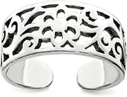 [JewelryWeb] 925 Sterling Silver Solid Artisan Oxidized Antiqued Floral toe ring-toe ring for Women