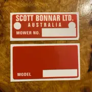 [Double Plate] Scott Bonnar 45 Identification ID Plate Vinyl Decal Vintage Mower