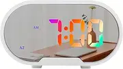 Lancoon Digital Alarm Clock, Mirrored LED Display Easy Snooze Function 0-100% Adjustable Volume Brightness 2 Alarm 12/24H Desk Clock for Bedroom Living Room Office, Easy to Set (White)